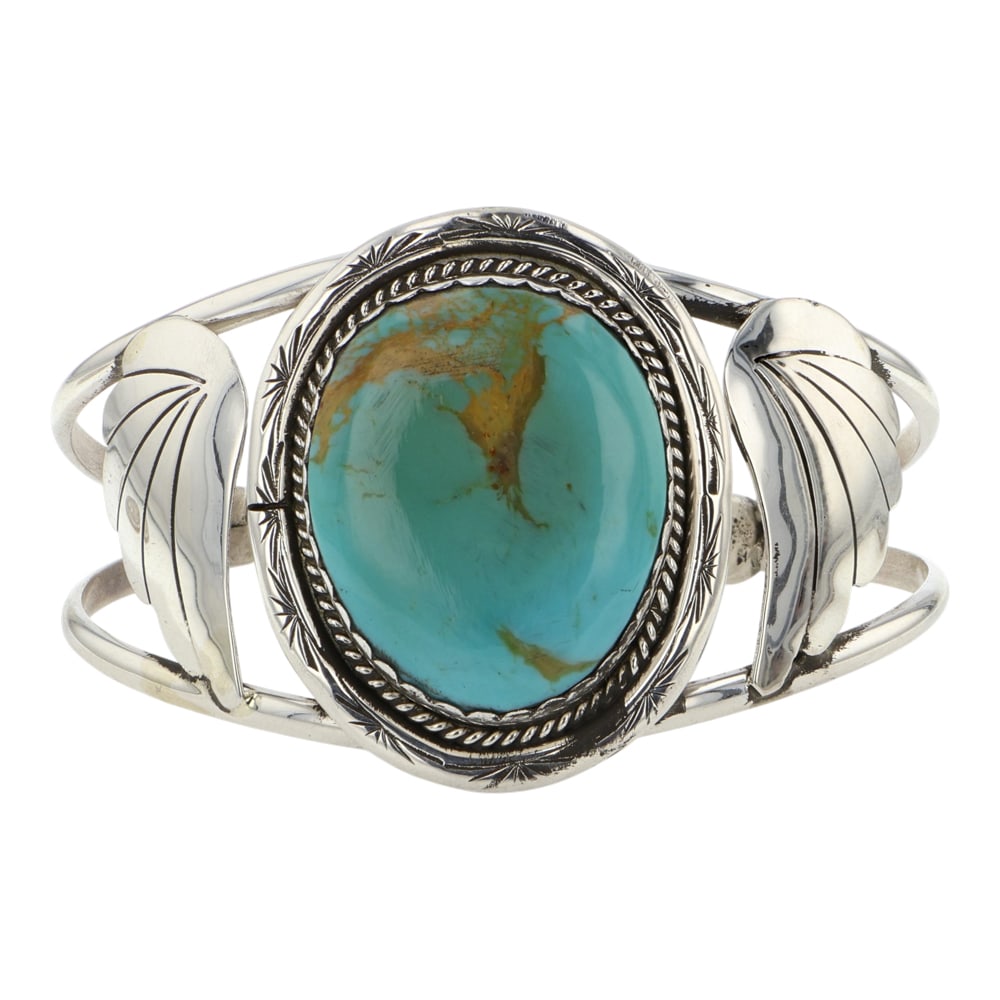 Gertie Ganadonegro Navajo Menassa Turquoise Bracelet: Sterling Silver | Genuine Menassa Turquoise | Gertie Ganadonegro Navajo Menassa Turquoise Bracelet | Navajo Native American Southwest Indian Jewelry | Good (no breaks or damages) | Approximate Weight: