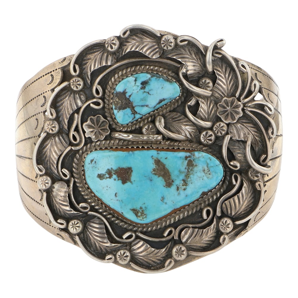 David Reeves Vintage Lone Mountain Turquoise Cuff Bracelet: Sterling Silver | Genuine Lone Mountain Turquoise | David Reeves Vintage Lone Mountain Turquoise Cuff Bracelet | Navajo Native American Southwest Indian Jewelry | Good (no breaks or damages) | Approxi