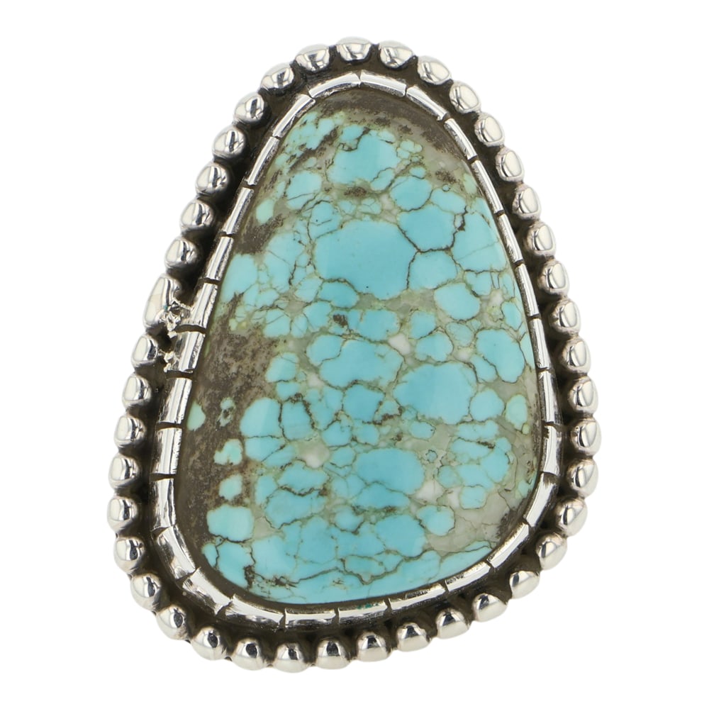 Navajo Number Eight Turquoise Sawed Bezel Ring: Sterling Silver | Genuine Number Eight Turquoise | Navajo Number Eight Turquoise Sawed Bezel Ring | Navajo Native American Southwest Indian Jewelry | Good (no breaks or damages) | Approximate Weight: 