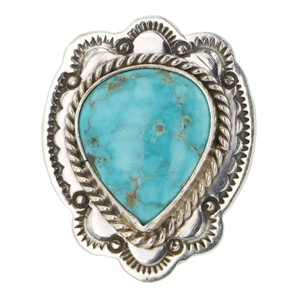 Joe Piasso Navajo Blue Ridge Turquoise Ring: Sterling Silver | Genuine Blue Ridge Turquoise | Joe Piasso Navajo Blue Ridge Turquoise Ring | Navajo Native American Southwest Indian Jewelry | Good (no breaks or damages) | Approximate Weight: 10 Gr