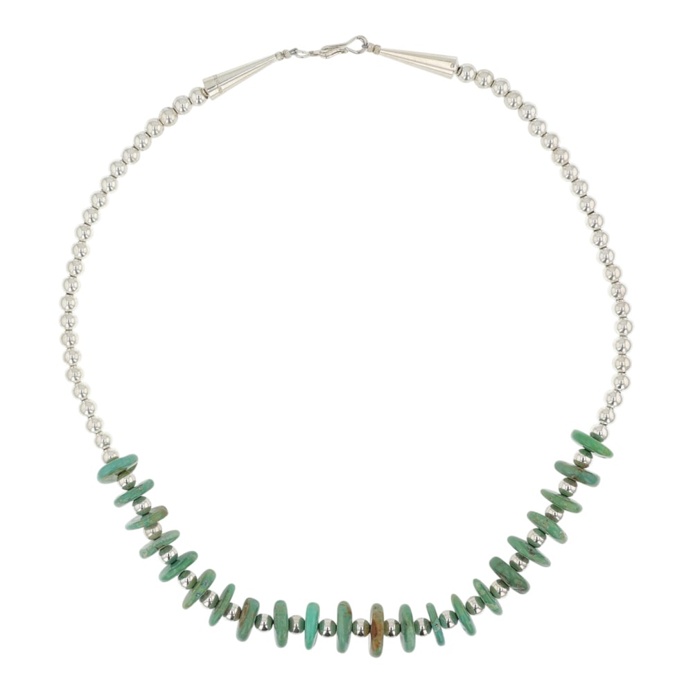 Navajo Nevada Turquoise & Silver Beads Necklace (1 of 2)