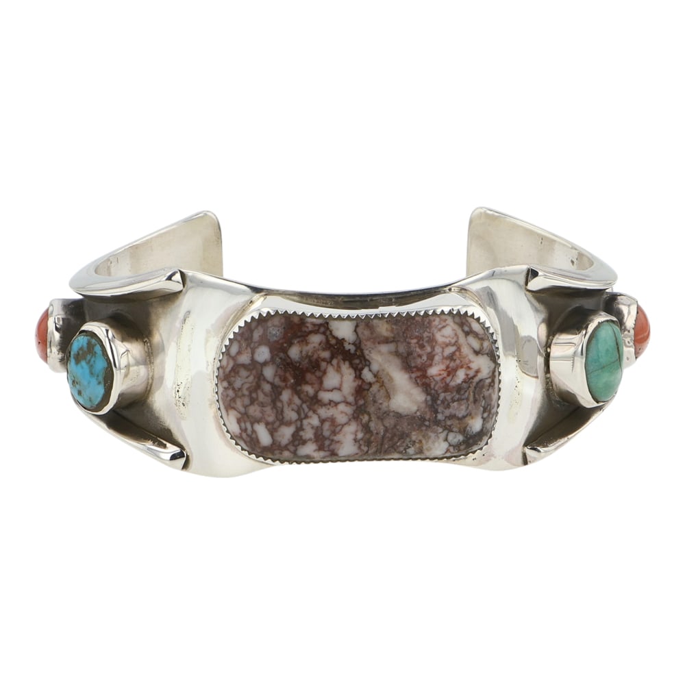 Navajo Turquoise Coral & Wildhorse Cuff Bracelet (1 of 4)