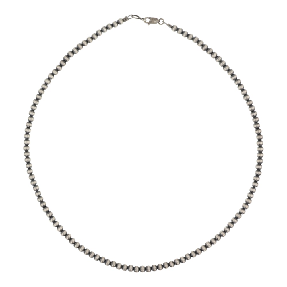 Navajo Oxidized Beads 4mm Necklace: Sterling Silver | | Navajo Oxidized Beads 4mm Necklace | Navajo Native American Southwest Indian Jewelry | Good (no breaks or damages) | Approximate Weight: 10 Grams | Necklace: 18" length, 4mm beads 
