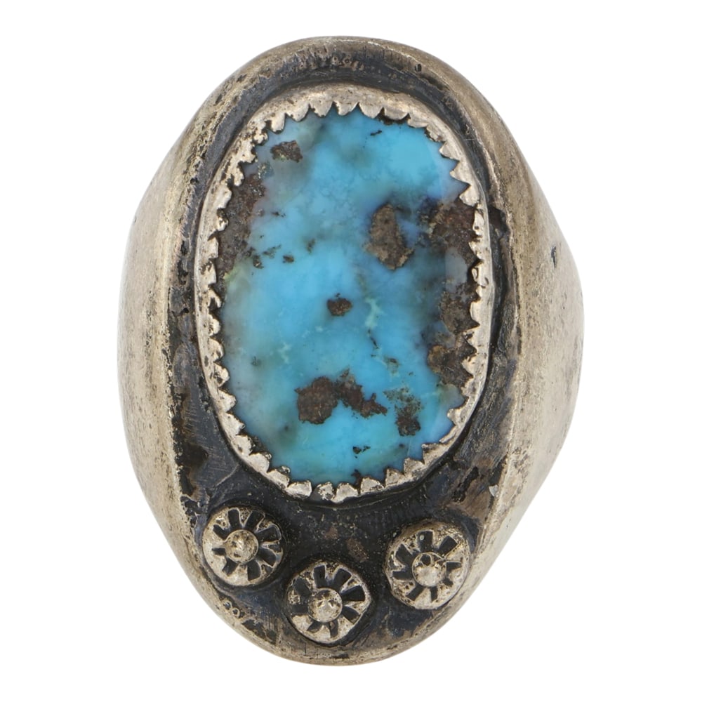 Vintage Navajo Nevada Turquoise Ring: Sterling Silver | Genuine Nevada Turquoise | Vintage Navajo Nevada Turquoise Ring | Navajo Native American Southwest Indian Jewelry | Good (no breaks or damages) | Approximate Weight: 17 Grams | Ring: