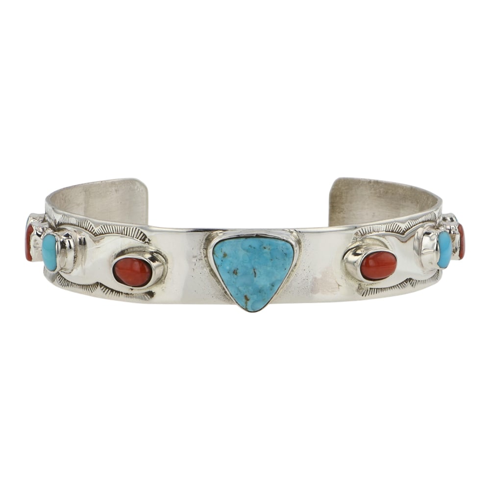 William Long Navajo Turquoise & Coral Bracelet (1 of 5)