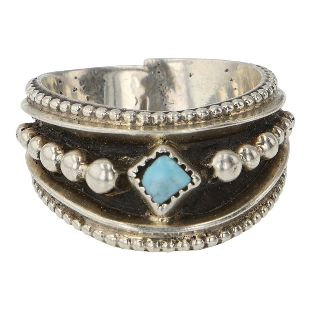 RB Navajo Campitos Turquoise Ring: Sterling Silver | Genuine Campitos Turquoise | RB Navajo Campitos Turquoise Ring | Navajo Native American Southwest Indian Jewelry | Good (no breaks or damages) | Approximate Weight: 8 Grams | Ring: 9