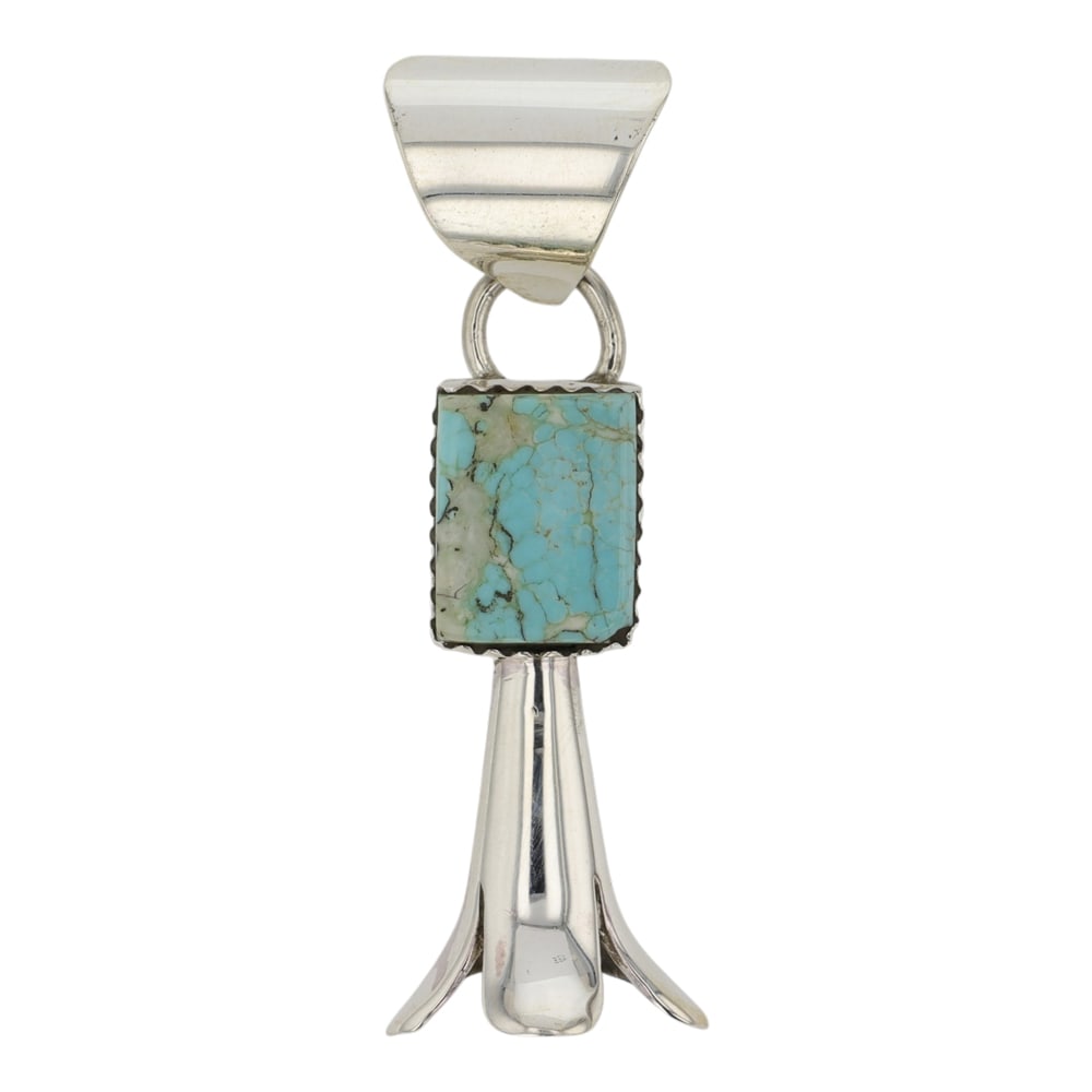 Navajo Nevada Turquoise Blossom Pendant: Sterling Silver | Genuine Nevada Turquoise | Navajo Nevada Turquoise Blossom Pendant | Navajo Native American Southwest Indian Jewelry | Good (no breaks or damages) | Approximate Weight: 4 Grams | Pen
