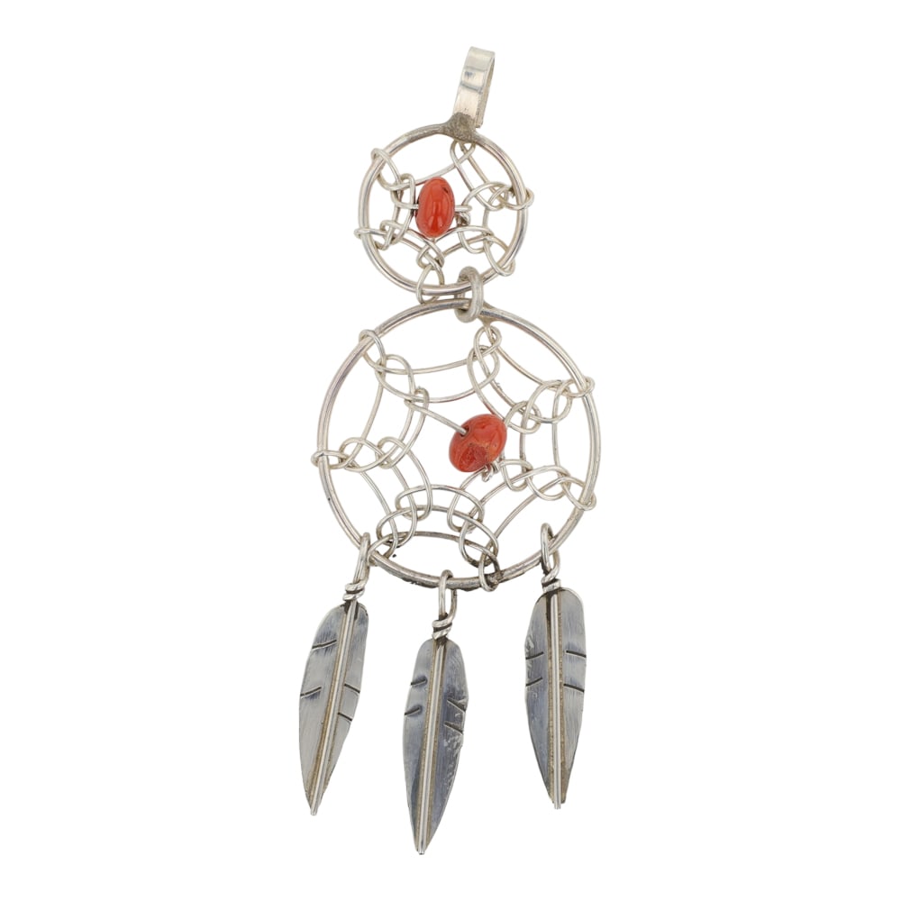 Navajo Coral Dreamcatcher Pendant (1 of 2)