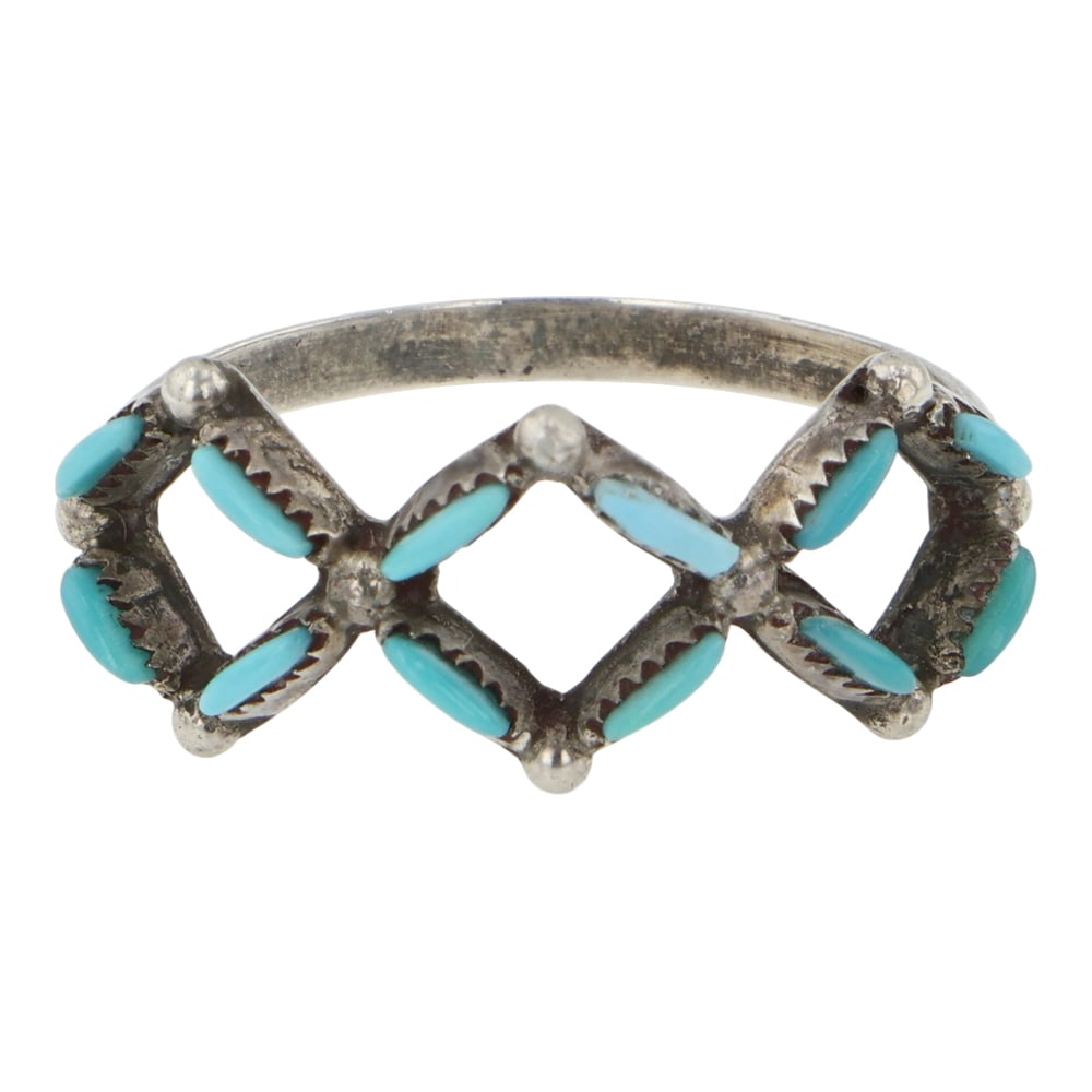 Vintage Zuni Sleeping Beauty Turquoise Needlepoint Ring: Sterling Silver | Genuine Sleeping Beauty Turquoise | Vintage Zuni Sleeping Beauty Turquoise Needlepoint Ring | Zuni Native American Southwest Indian Jewelry | Good (no breaks or damages) | Approximat