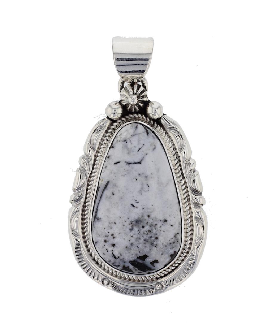 Sterling Silver  White Buffalo Turquoise Pendant Navajo (1 of 1)