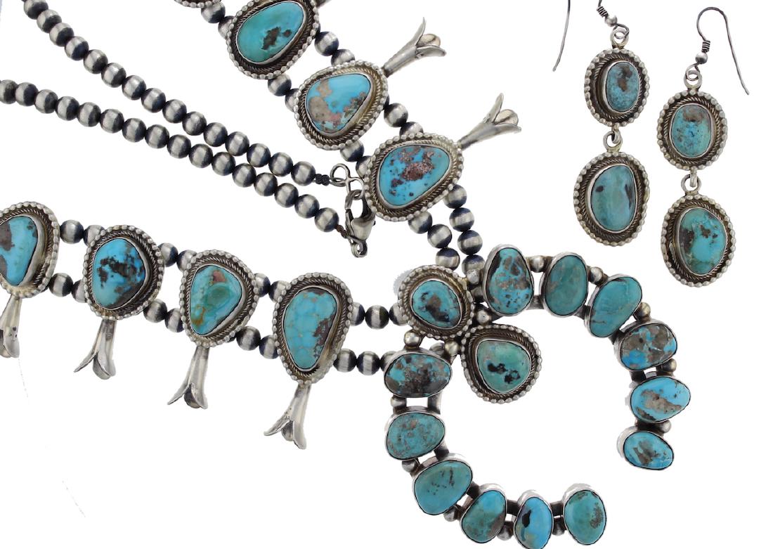 Sterling Silver  Turquoise Squash Blossom & Earrings (1 of 1)