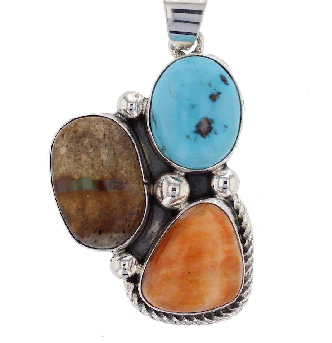 Sterling Silver  Multi Stone Pendant Native American (1 of 1)