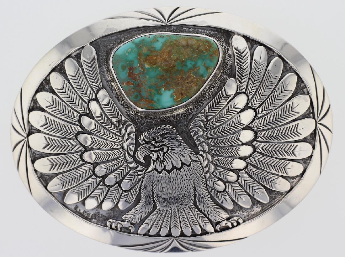 Sterling Silver  Turquoise Belt Buckle Navajo Native (1 of 1)