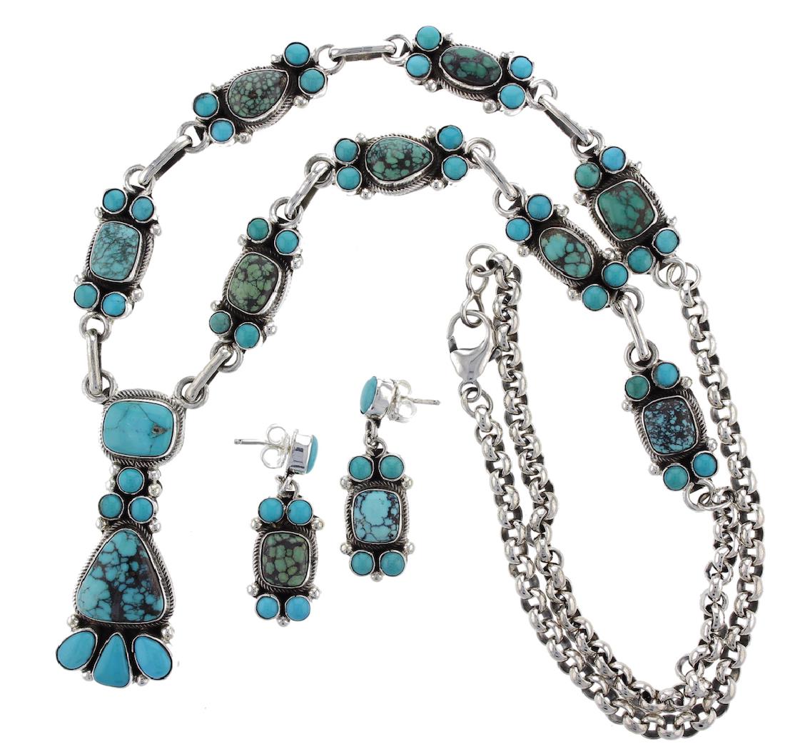 Sterling Silver  Kingman Turquoise Necklace & Earrings (1 of 2)
