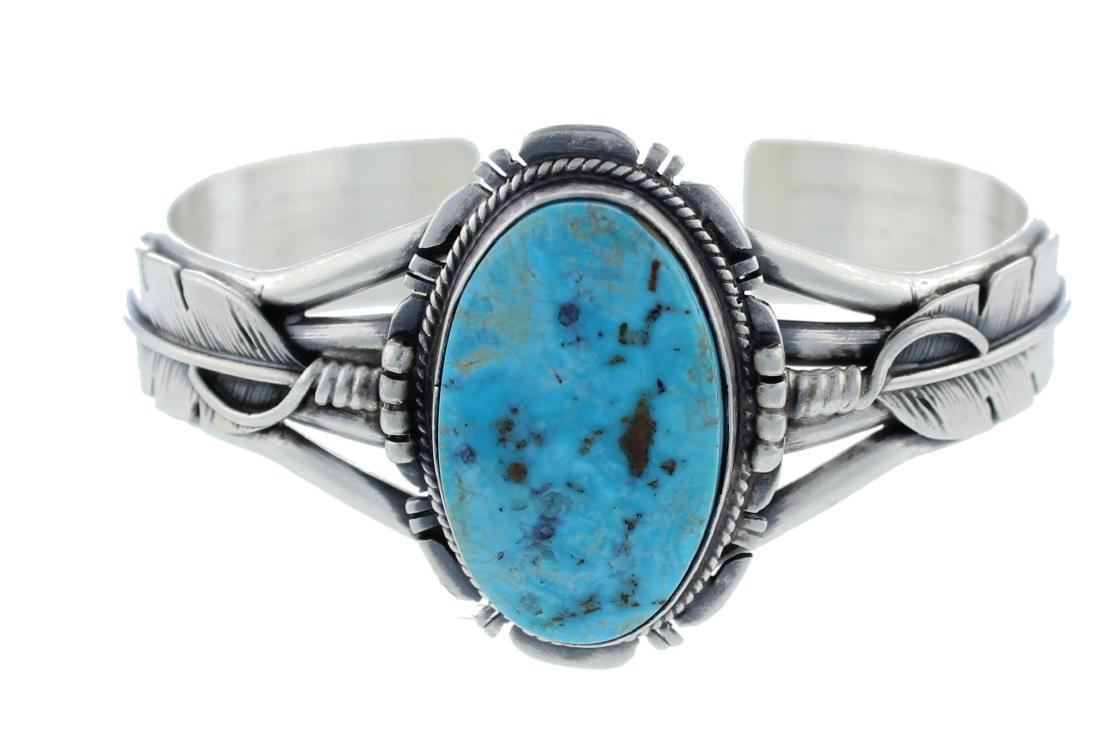 Sterling Silver  Turquoise Feather Bracelet Navajo (1 of 1)