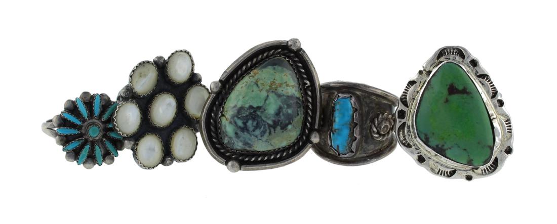 Sterling Silver  Turquoise Vintage 5 Ring Lot Navajo (1 of 1)