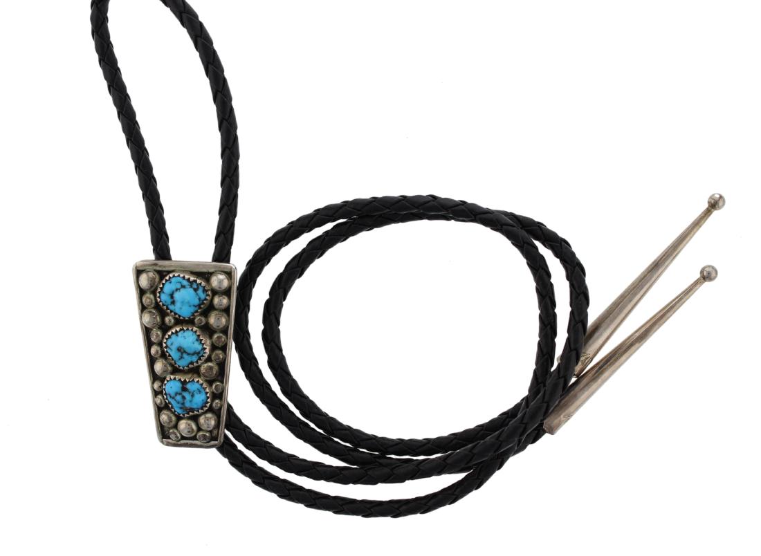 Sterling Silver  Turquoise Bolo Tie Navajo Native (1 of 1)