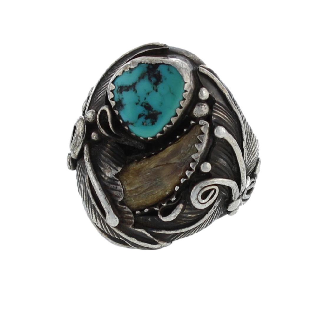 Sterling Silver Vintage  Turquoise Bear Claw Ring (1 of 1)