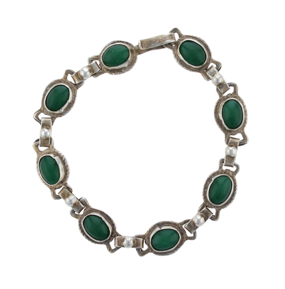 Sterling Silver Malachite Link Bracelet Navajo Native (1 of 1)