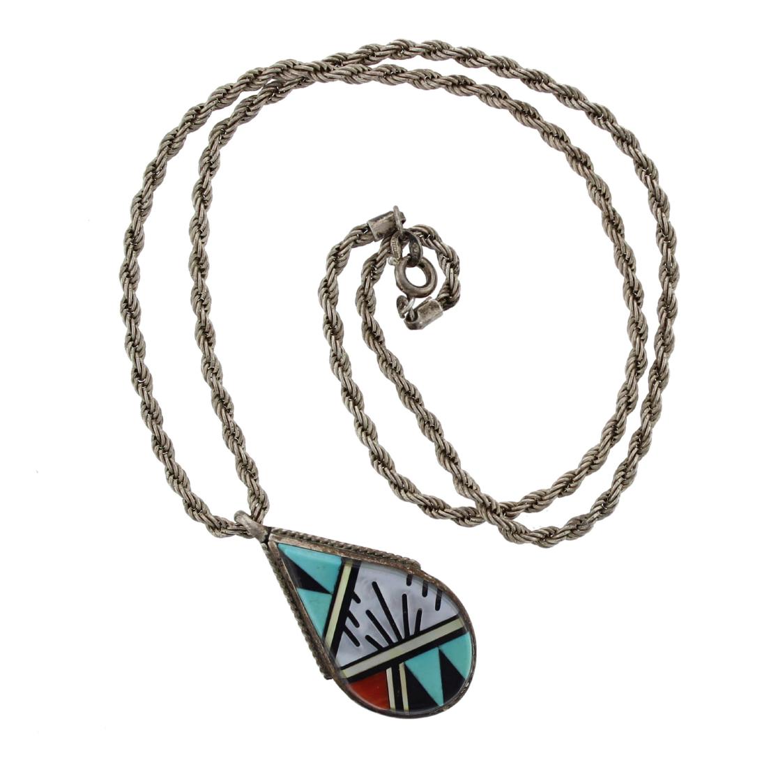 Sterling Silver  Multi Stone Vintage Inlay Necklace (1 of 1)