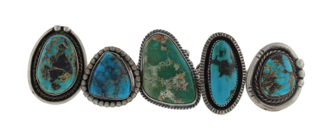 Sterling Silver  Turquoise Vintage Ring Lot of 5 Navajo (1 of 1)