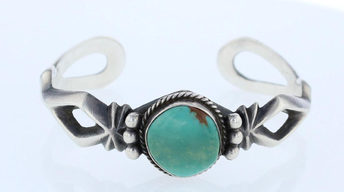 Sterling Silver  Turquoise Sandcast Bracelet Navajo (1 of 1)