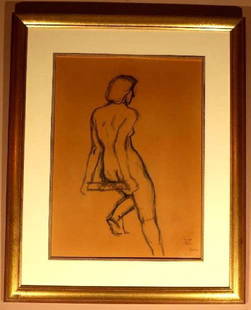 Outline drawing by Benjamin Canas: Framed outline drawing by Benjamin Canas. Signed 9/19/74 Size: 27.5"w x 33.5"h