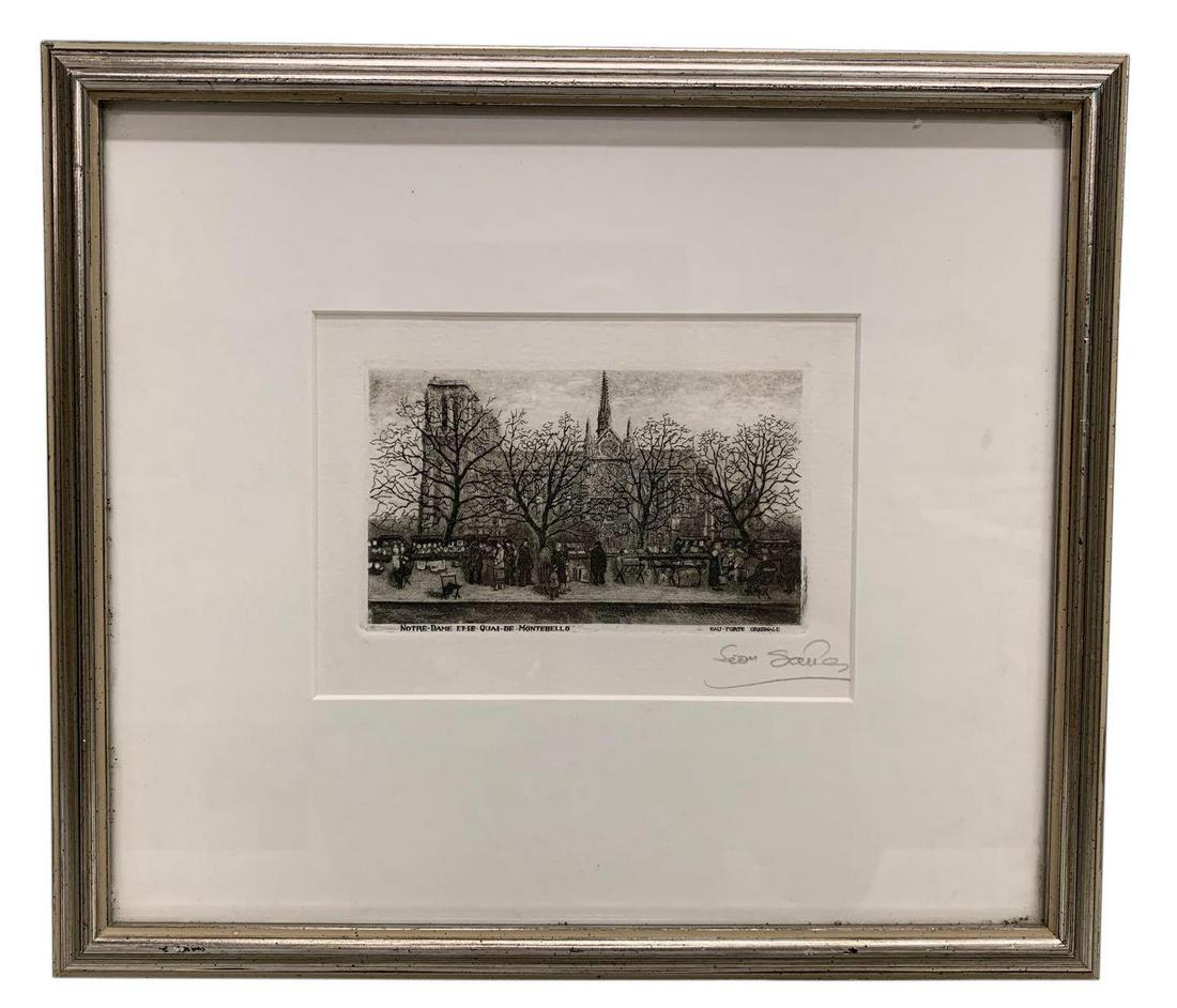 Sean Sauer Notre Dame Etching: Dated 1966, Limited Edition E.A. 2 of 5 **Age appropriate condition as seen in photos
