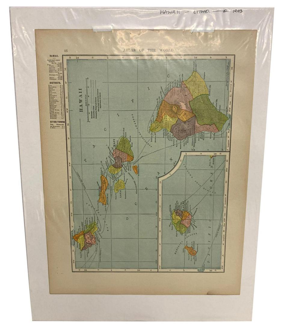 1903 Map of Hawaii from Atlas of the World page 46: 1903 Map of Hawaii from Atlas of the World page 46 Map 10Ã¢€Â x 13Ã¢€Â H **Age appropriate condition, as seen in photos