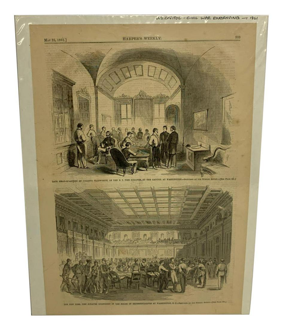 US Capitol, Civil War Engravings, Harpers Weekly c May: US Capitol, Civil War Engravings, Harpers Weekly c May 25, 1861 11Ã¢€Â x 16Ã¢€Â H **Age appropriate condition, as seen in photos