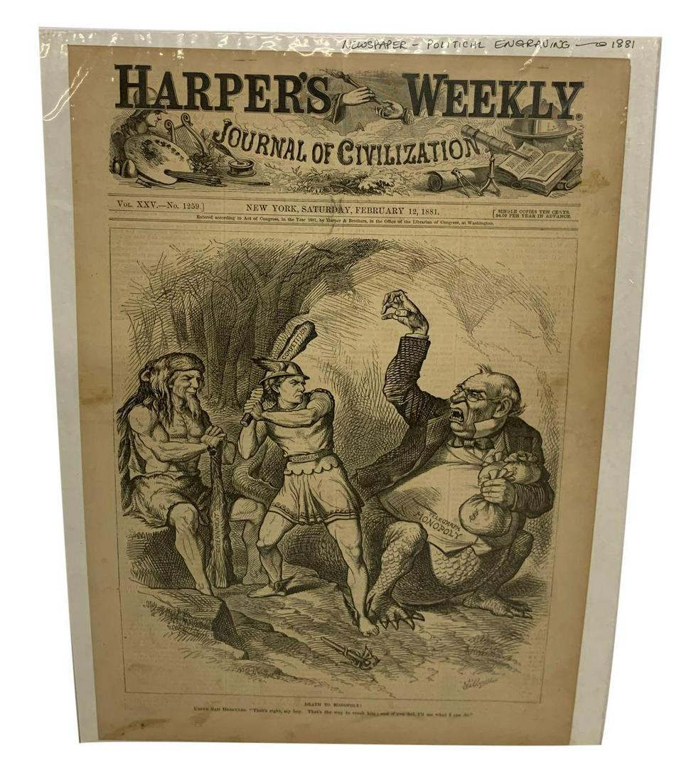 Harper's Weekly Engraving, c 1881: Harper's Weekly Engraving, c 1881 11Ã¢€Â x 16Ã¢€Â H **Age appropriate condition, as seen in photos