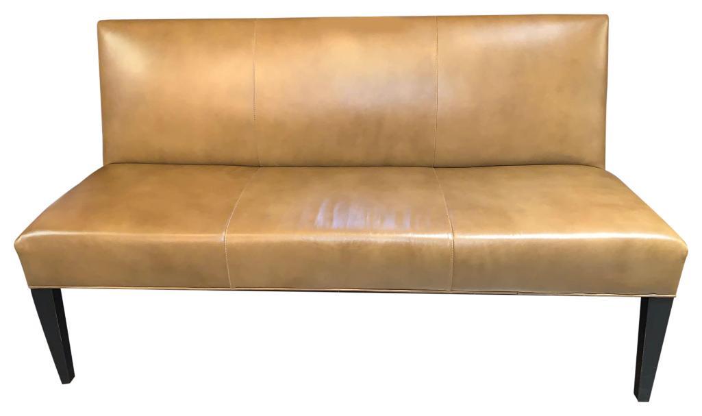 Ethan Allen Custom Congac Leather Armless Bench/Sofa: Ethan Allen Custom Congac Leather Armless Bench/Sofa. Like new, less than a year old and purchased for over $2,000. Gorgeous piece! 60 x 22 x 34"