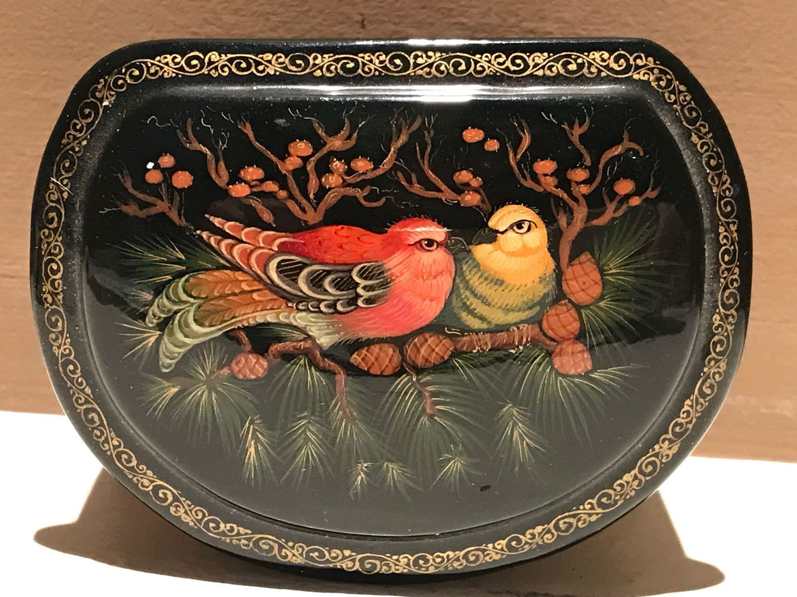 Birds Signed Russian Hand Painted Lacquered Box (1 of 6)
