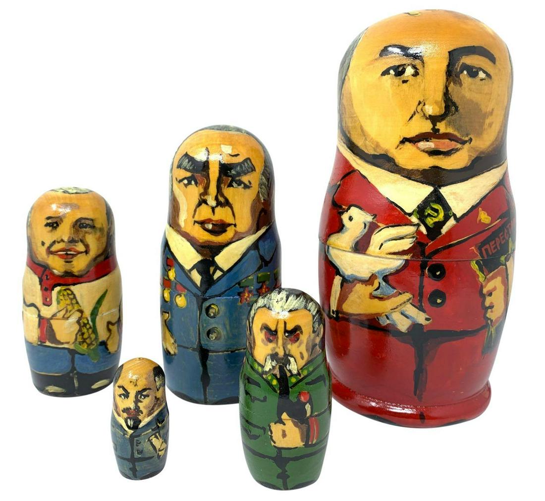 Set of 5, Russian Enamel Nesting Dolls Set: Set of 5, Russian Enamel Nesting Dolls Set 3x7 Provenance: Private Collection of Mark E. Talisman