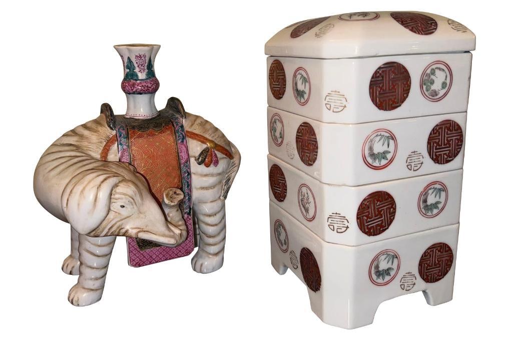 Porcelain Elephant and Stackable Container Set (1 of 8)