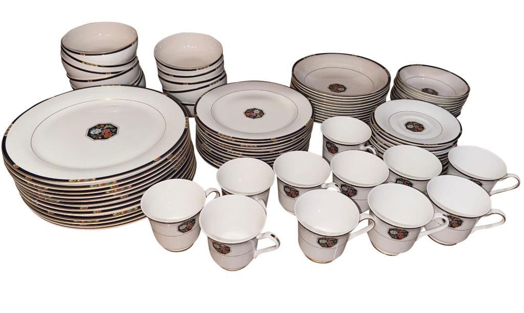 82-Piece Hankook Fine Bone China Set: 82-Piece Hankook Fine Bone China Set Includes... 12 Dinner plates 12 Bowls 11 Tea Cups 11 Saucers 12 Small Bowls 12 Soup Bowls 12 Salad Plates