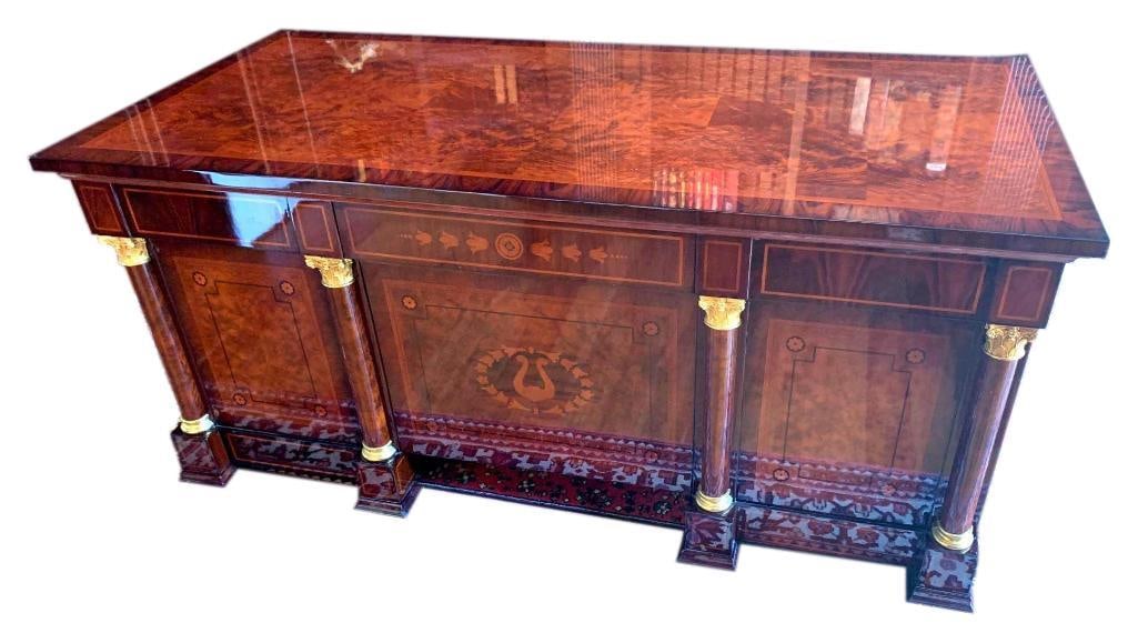 $6,500 Parisian High Gloss Walnut Executive Desk with Exotic Wood Inlay & Accents (1 of 10)