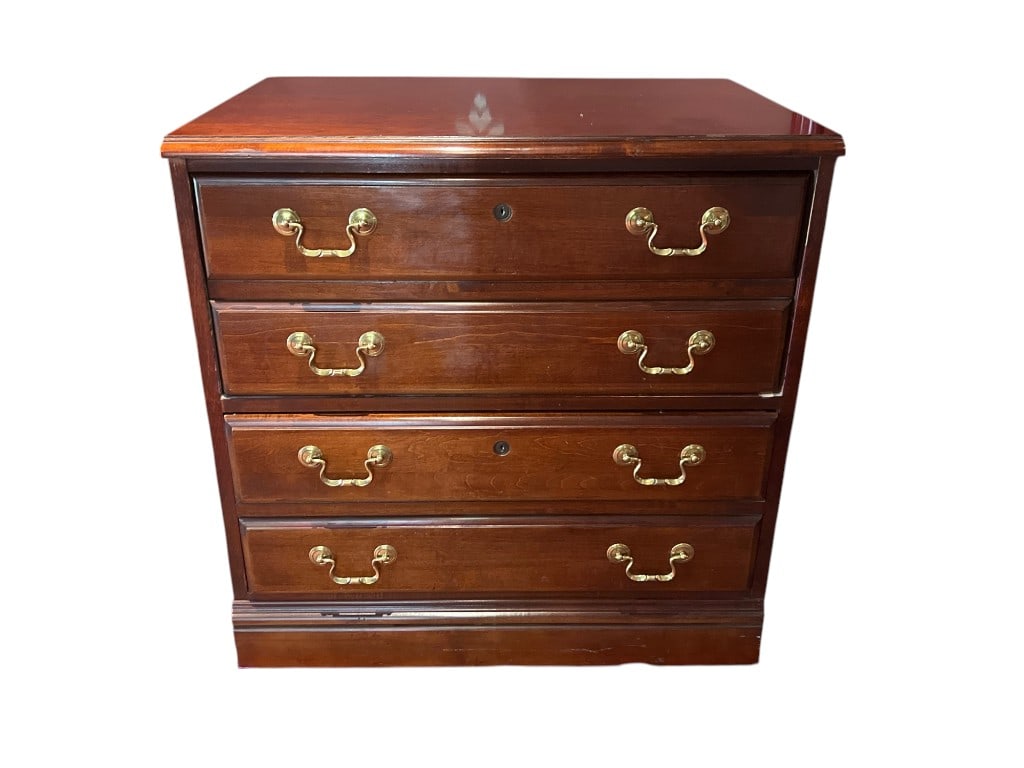 Handsome Mahogany Four-Drawer File Cabinet with Brass Handles (1 of 4)