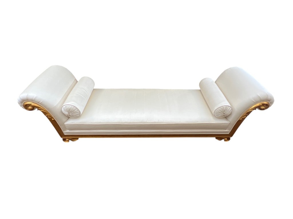 $7,500+ Chaise Longue with Silk Custom Upholstery and Gilded Carved Wood Frame by Christopher Guy, (1 of 8)