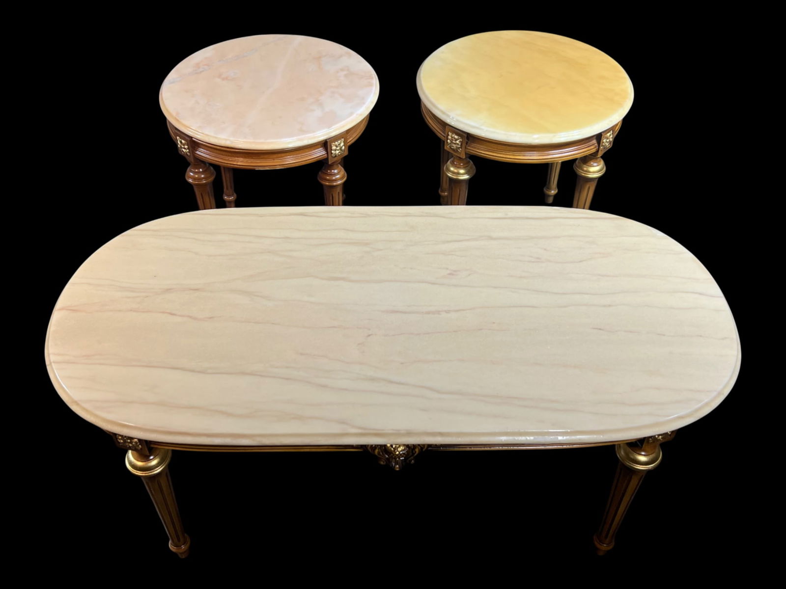 $4,600 Italian Louis XV/XVI Style Parcel-Gilt Three-Piece Marble-Top Table Suite (1 of 16)