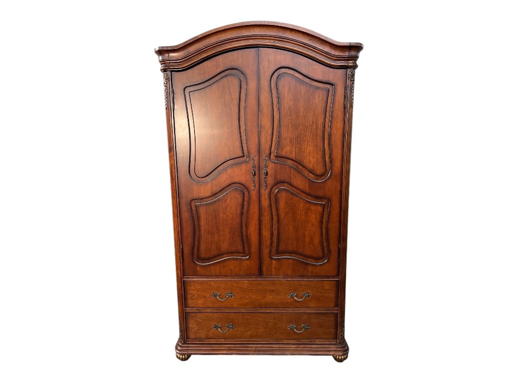French Style Cherry Wood Armoire with Carved Accents (1 of 9)