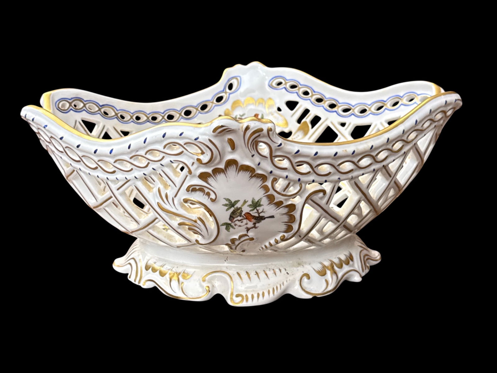 Herend Rothschild Bird Hand-Painted Reticulated Porcelain Basket, 6" H (1 of 4)