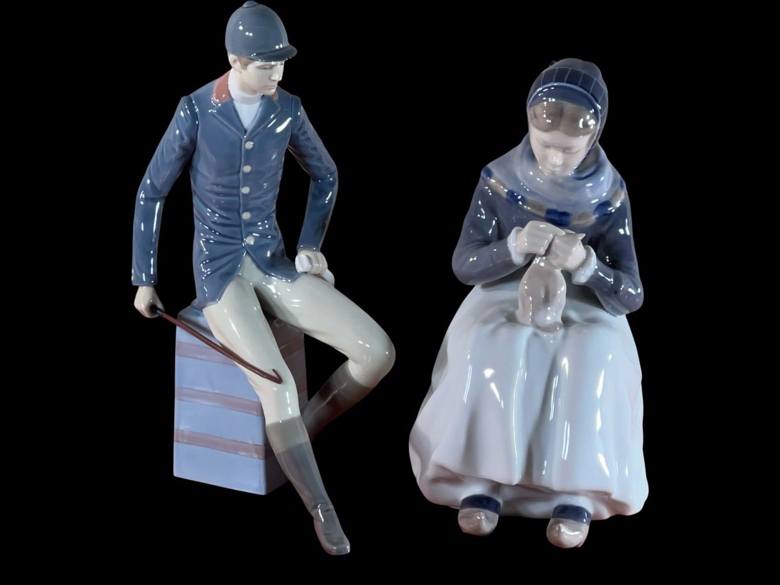 Lladró Gentleman Equestrian and Royal Copenhagen "Amager Girl Knitting", 11" (1 of 7)