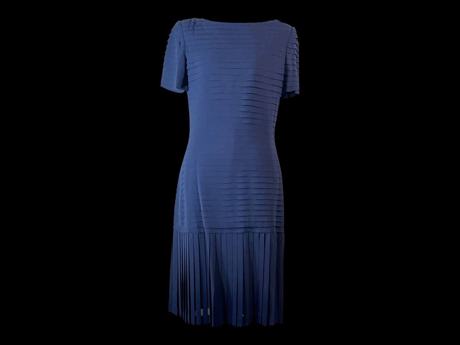 Oscar de la Renta for Saks Fifth Avenue Navy Ribbed Knit Dress with Pleated Hem (1 of 5)