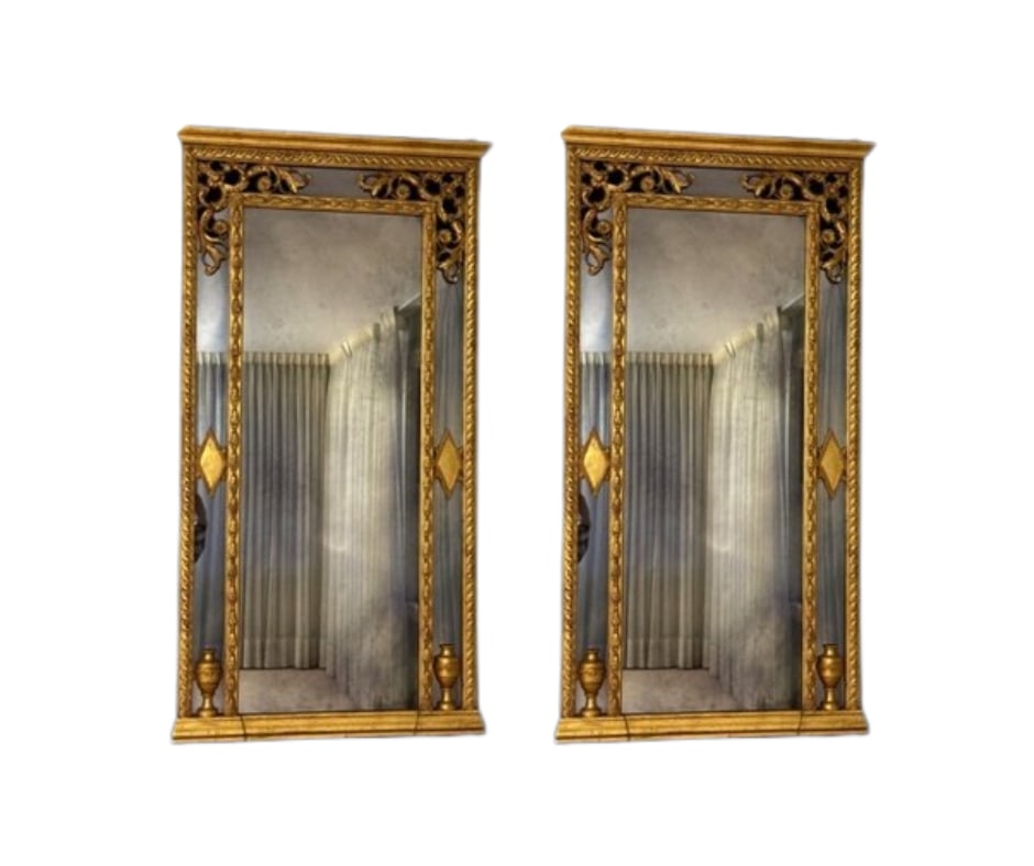 Pair, Italian Neoclassical-Style Giltwood Pier Mirror with Urn Finials and Tripartite Plate, 48" (1 of 12)