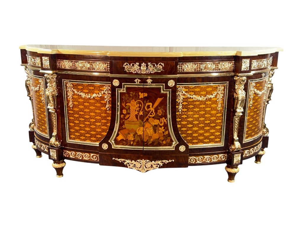 $32,000+ Italian Museum-Quality Louis XVI Style Ormolu-Mounted Marquetry Demilune Commode Italian Ma (1 of 20)