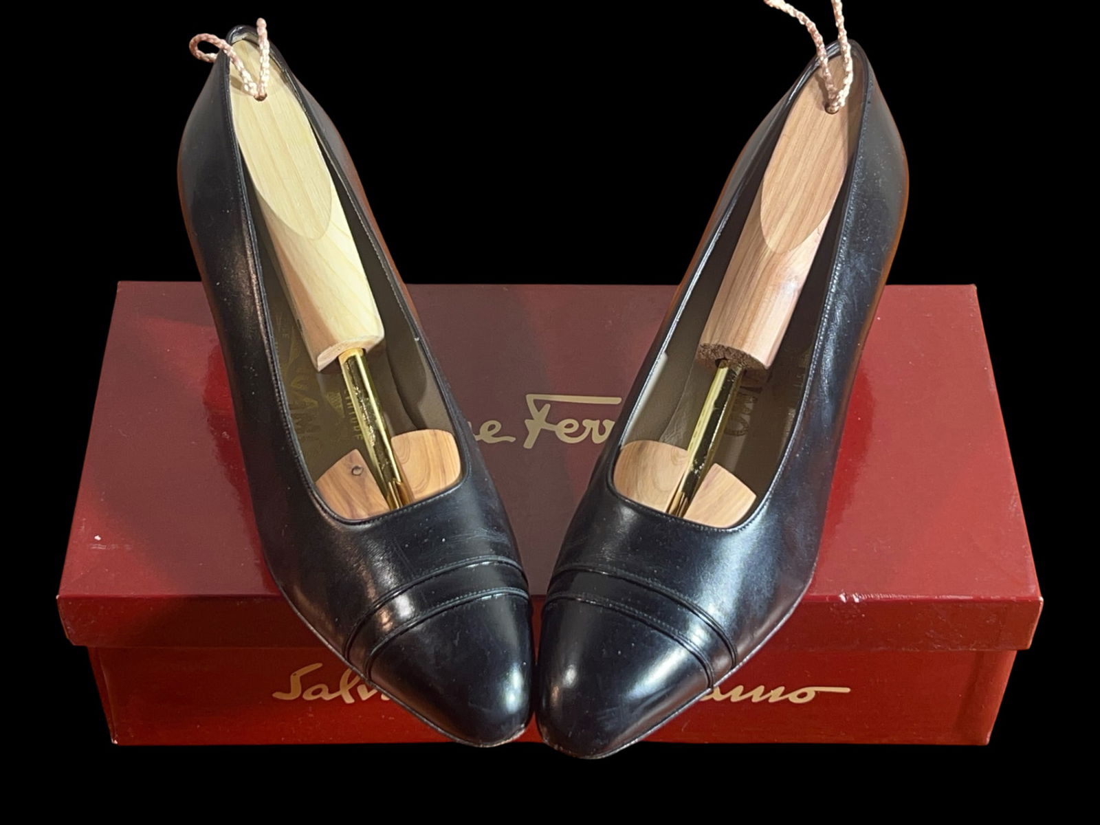 Salvatore Ferragamo "Arpa" Black Calfskin Leather Pumps with Original Box, Size B (1 of 4)