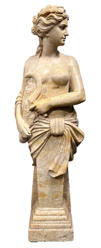 Neoclassical-Style Carved Stone Figure of a Harvest Goddess with Cornucopia, on Integral Plinth Base (1 of 5)