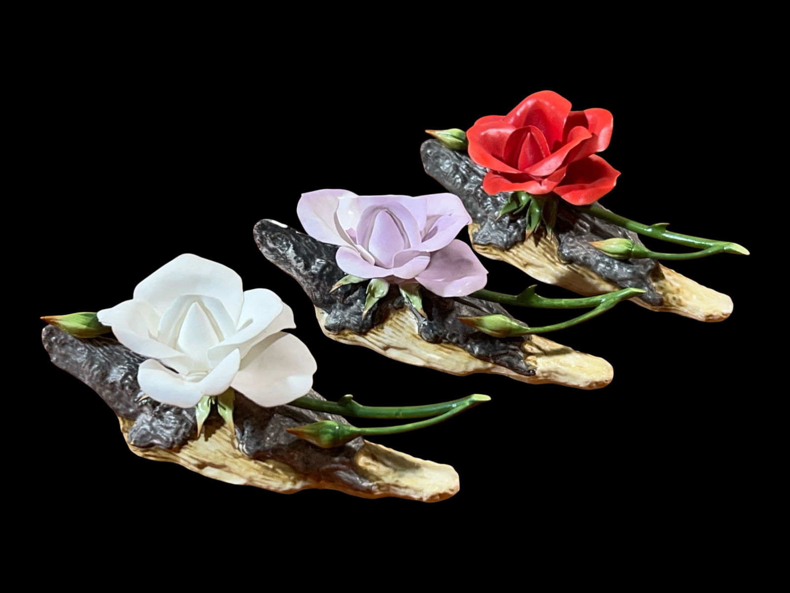 Boehm England Bone Porcelain Rose Sculptures, Set of Three, Made in England, 5" H (1 of 7)