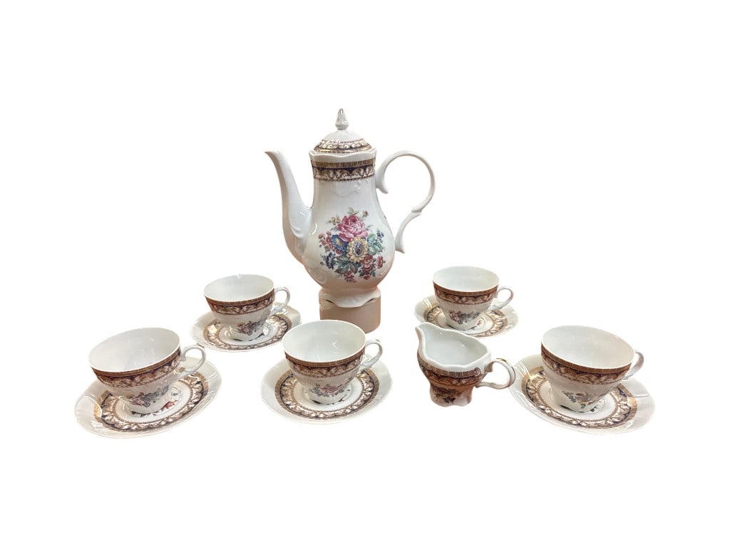 Vizavi "T. Limoges" Porcelain Coffee Service with Floral Reserves and Gilt Bordering (1 of 6)